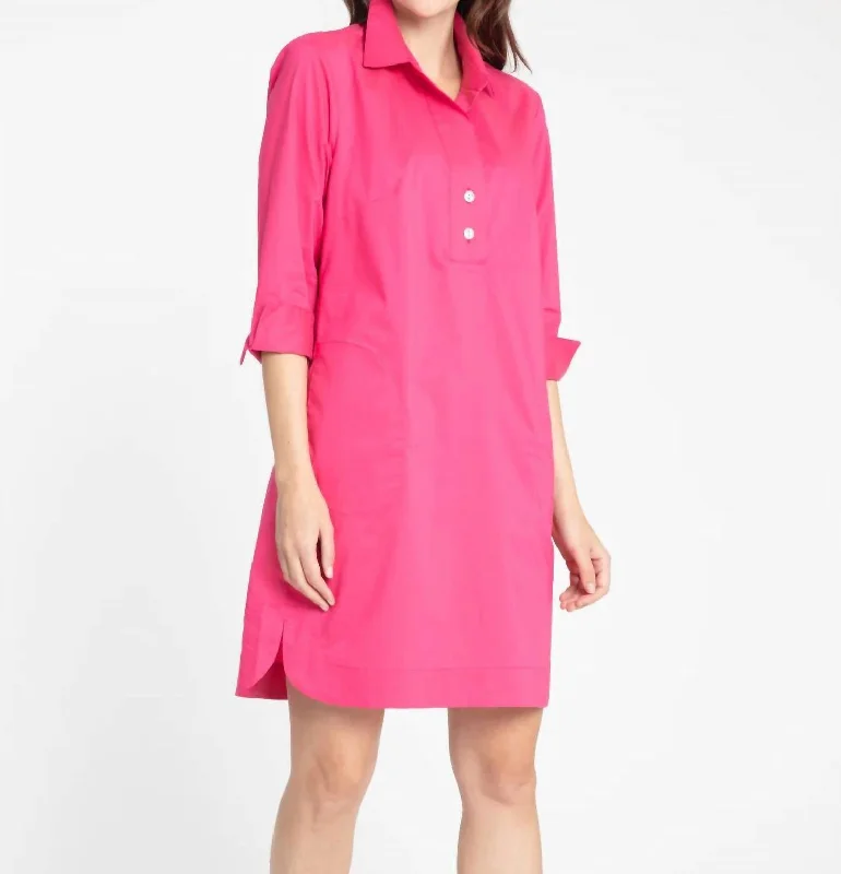 Graceful Movement Aileen 3/4 Sleeve Button Back Dress In Magenta