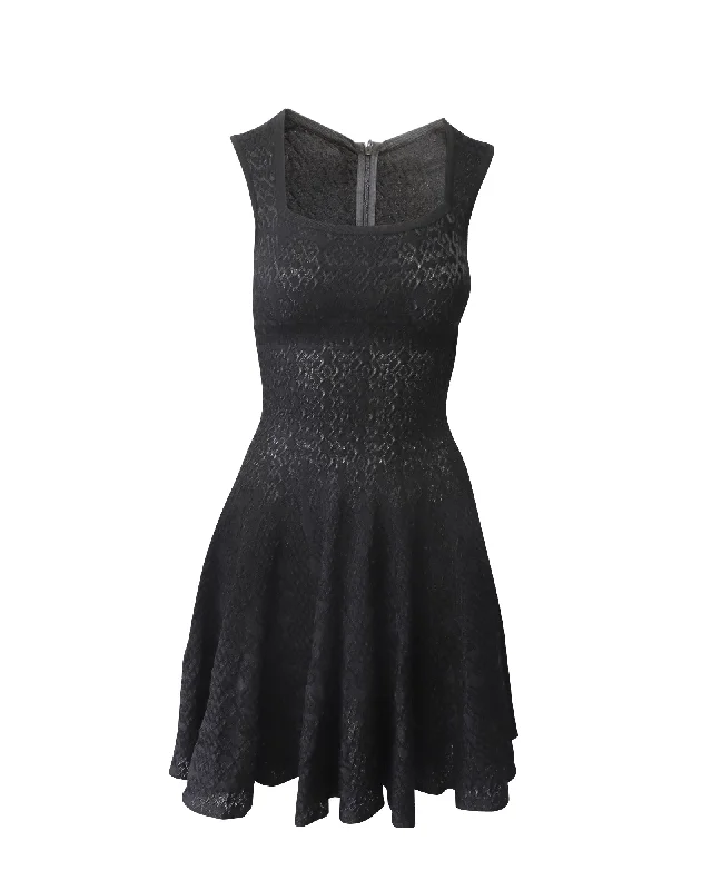 Wardrobe Upgrade Alaia Textured Fit and Flare Dress in Black Viscose