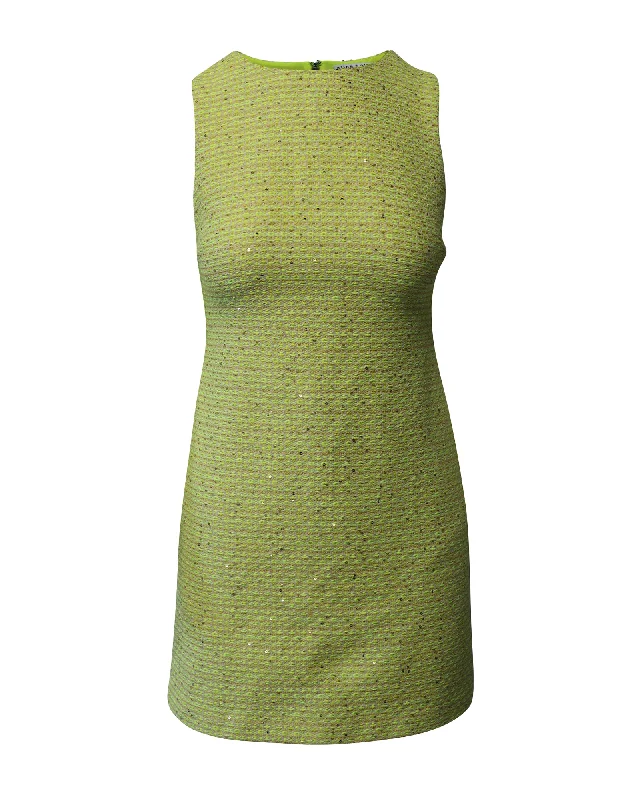 Exclusive Sale Alice + Olivia Clyde Tweed Shift Dress in Neon Yellow Cotton