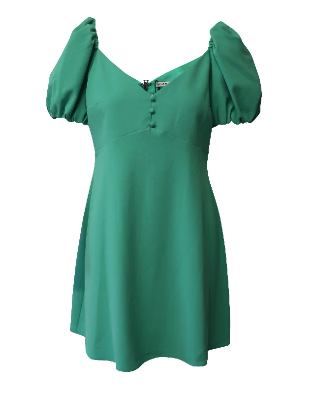 Style Upgrade Alice + Olivia Dana Puff Sleeve Dress in Green Polyester