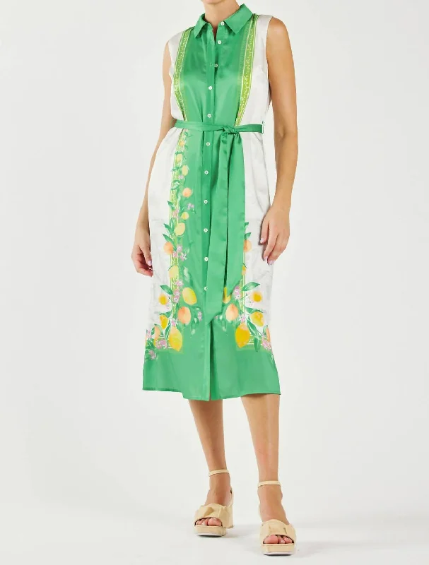 Laid-Back Elegance Amalfi Dress In Green Lemon Garden