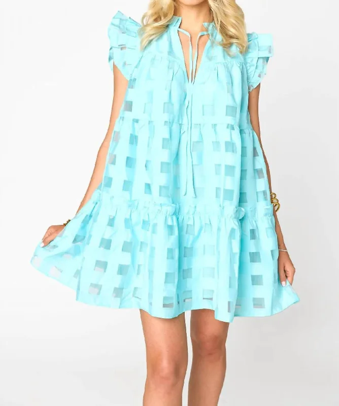 Relaxed Style Aubrey Ruffle Shoulder Short Dress In Sky