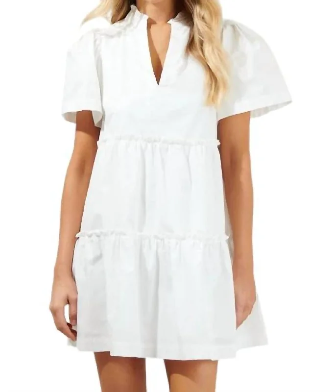 Stylish Looks Babydoll Tiered Short Sleeve Dress In White