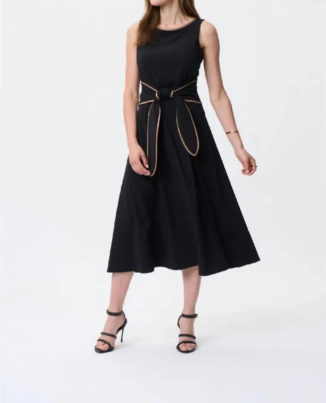 City Fashion Belted Fit And Flare Dress In Black