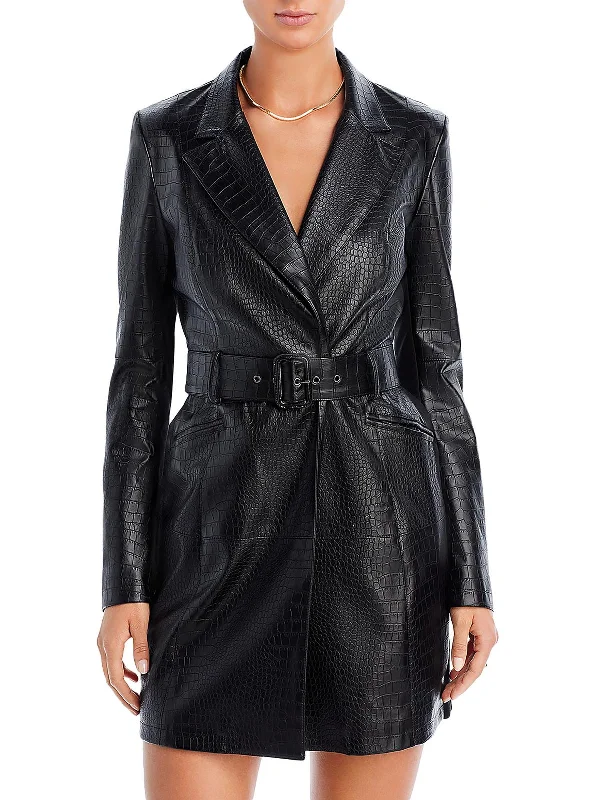 Elevate Your Wardrobe Clancy Womens Faux Leather Jacket Shirtdress