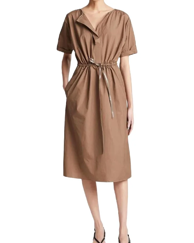 Low Price Special Cotton Belted Dolman-Sleeve Dress In Earthen