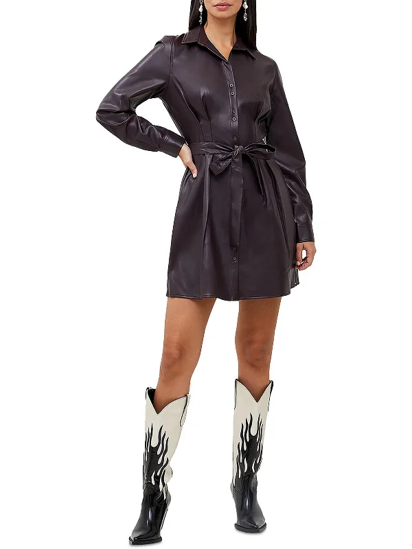 Day-To-Night Styles Crolenda Womens Faux Leather Coated Shirtdress