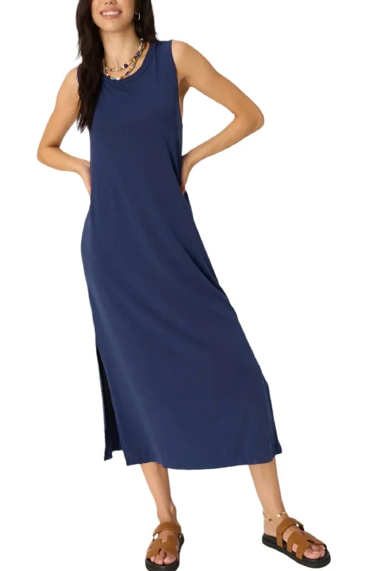 Cottagecore Rustic Charm Style Darla Twist Back Dress In Navy