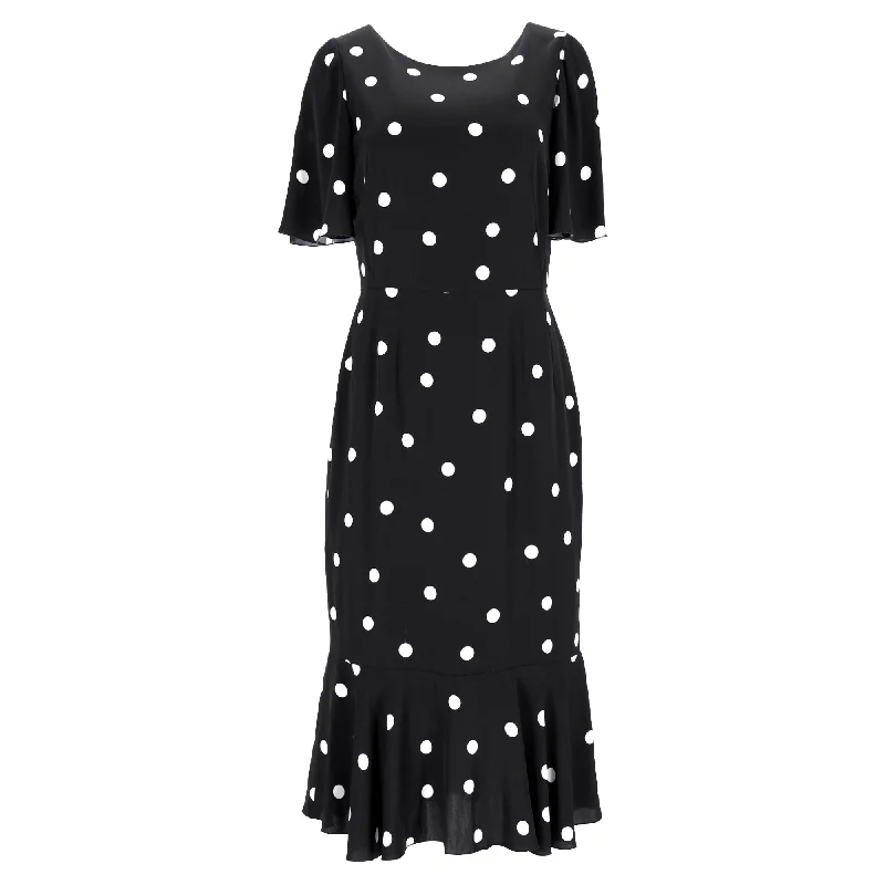 Grab Romantic Date - Night Styles Now Dolce & Gabbana Midi Polka Dot Print Dress in Black Silk