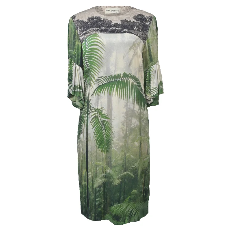 Buy More, Save More Dries Van Noten Jungle Print Dress in Green Silk