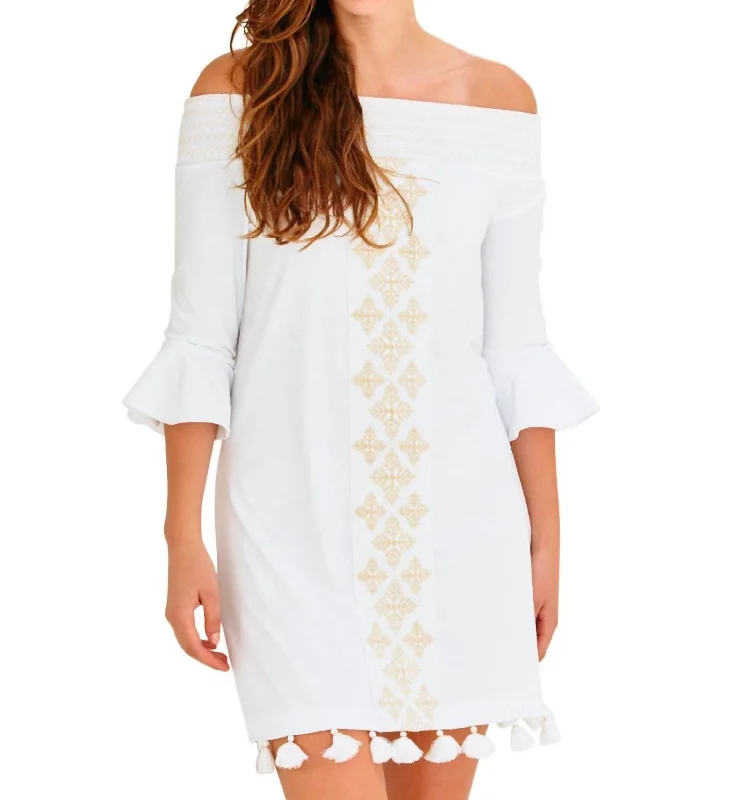 Season Offer Embroidered Off The Shoulder Dress In White