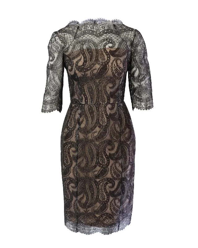 Season Sale Erdem Paisley Lace Midi Shift Dress in Black Polyester