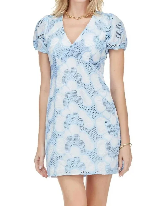 Season Sale Flower Embroidered Dress In Blue