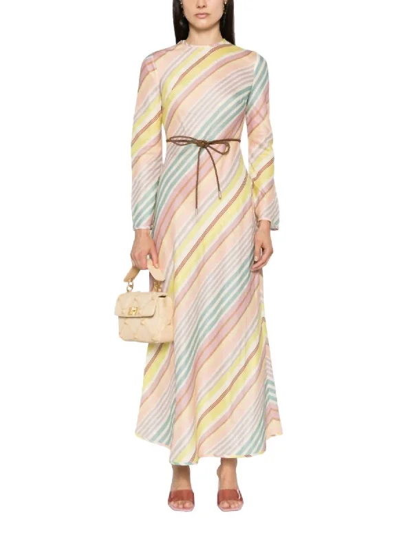 Quality Wear Halliday Bias Long Dress In Multi Stripe