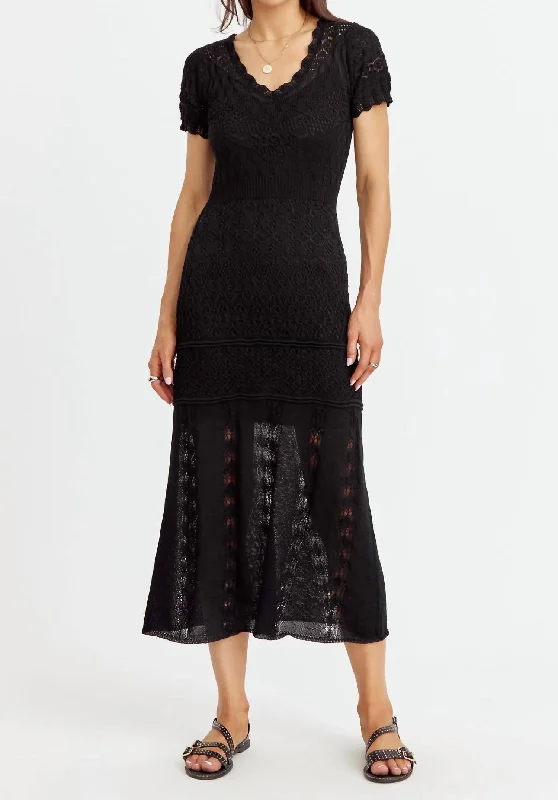 Women's Urban Fashion Inda Crochet Knit Dress In Black