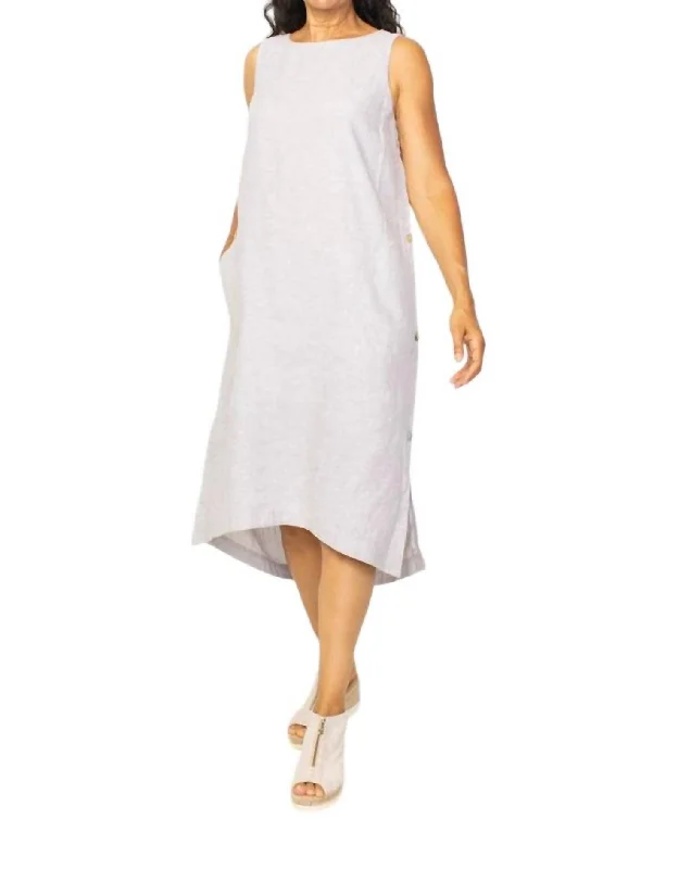 Flash Sale Starts Linen Side Button Dress In Gull