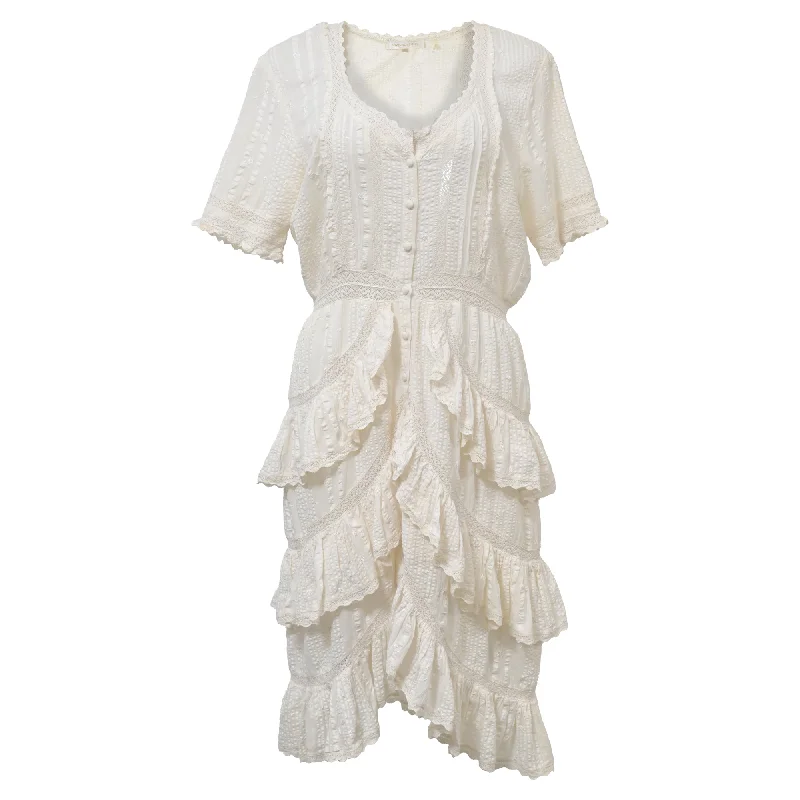 Score Big On Glamorous Red - Carpet Styles LoveShackFancy Tiered Ruffle Dress in Cream Cotton