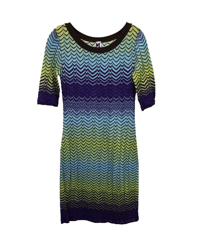 Elevate Your Wardrobe M. Missoni Short Sleeve Intarsia Knit Sweater Dress in Multicolor Cotton