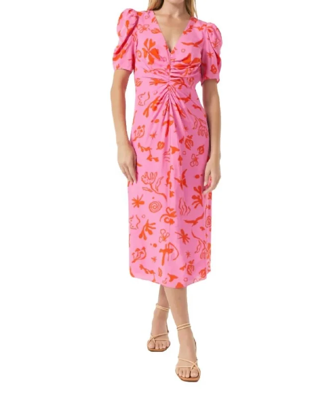 Embrace New Fashion Maci Dress In Pink Botanical Abstract