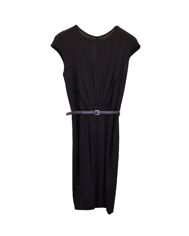 Luxury Fashion Max Mara Cocktail Dress with Belt in Black Cotton