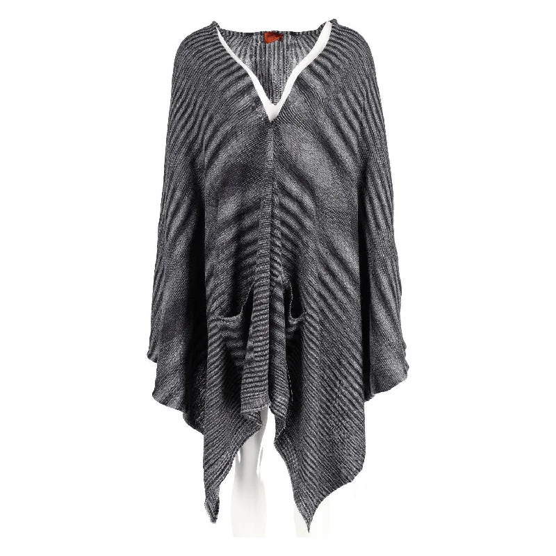 Elegant Clothing Missoni Knit Shawl Cover Up Top in Grey Wool