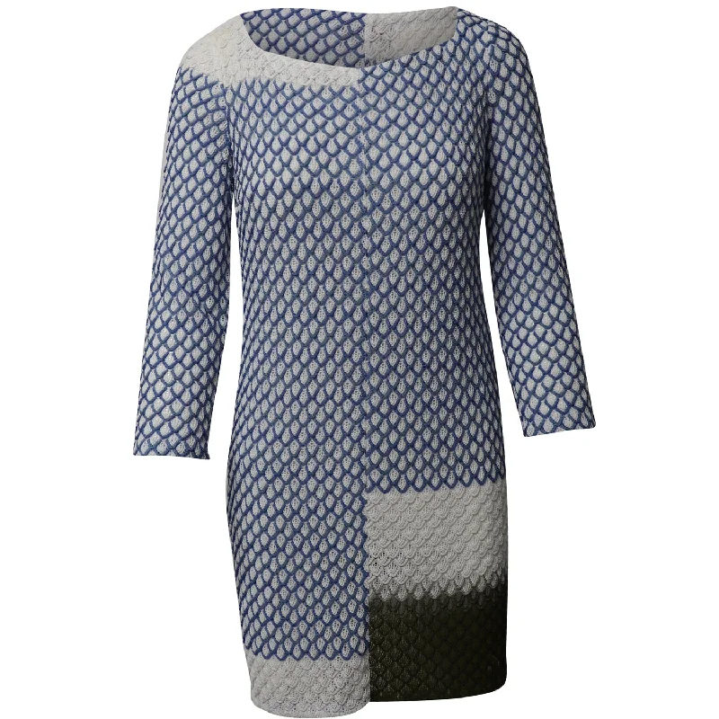 Graceful Fashion Missoni Knitted Asymmetric Pattern Dress in Blue Rayon