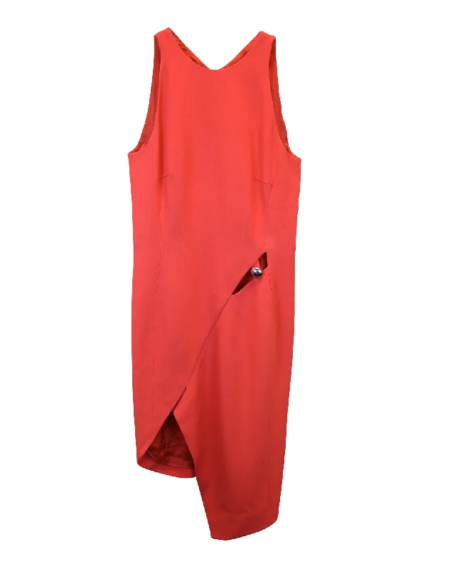 Classic Timeless Elegant Style Mugler Cutout Asymmetric Dress in Orange Viscose