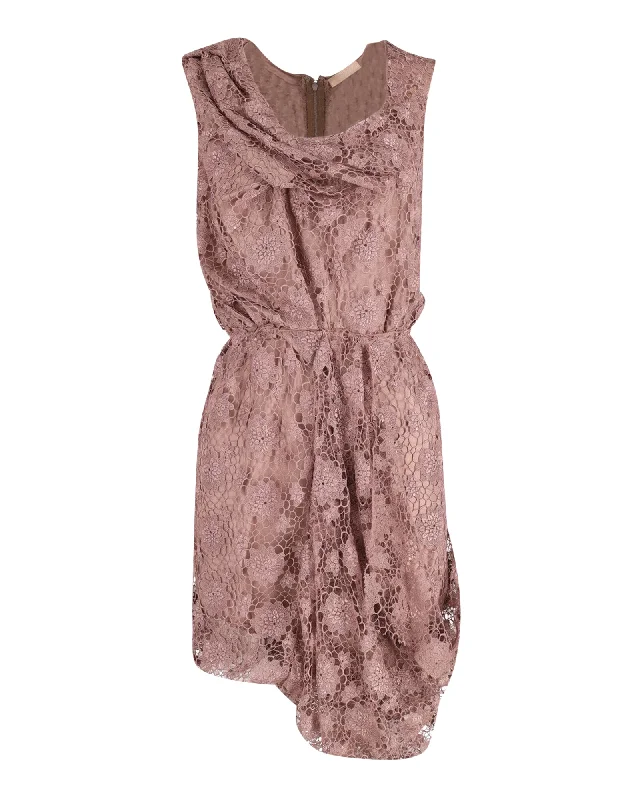 Cool Prices Nina Ricci Draped Lace Dress in Rose Pink Polyester