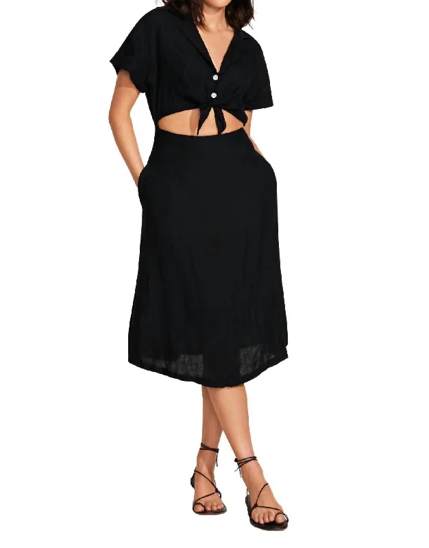 Exclusive Discounts Playa Cutout Linen Dress In Black