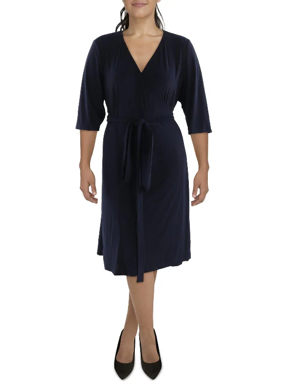 Trendy Attire For Her Plus Womens Midi Surplice Wrap Dress