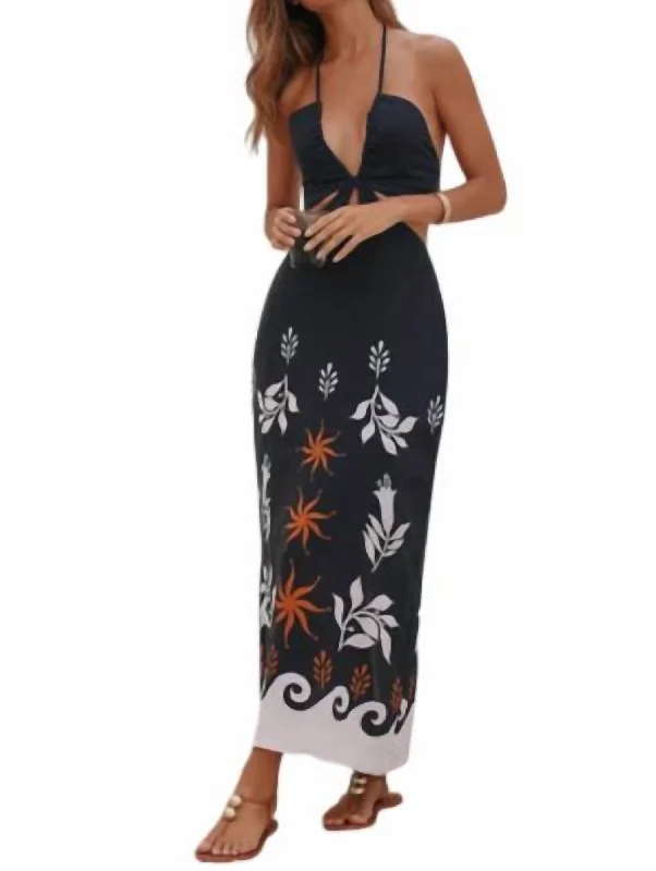 Find Your Unique Flair Print Cut Out Dress In Linen Black