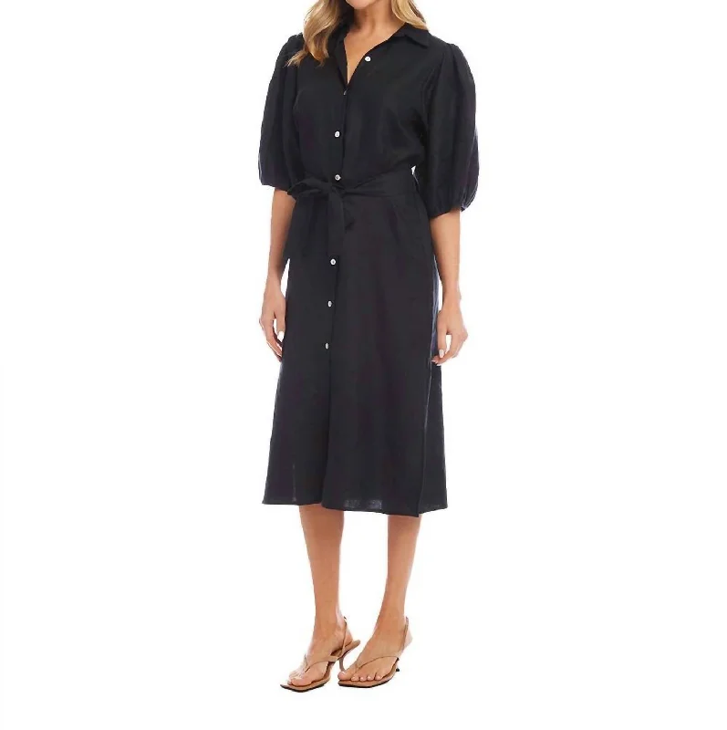 Wardrobe Essentials Puff Sleeve Shirtdress In Black