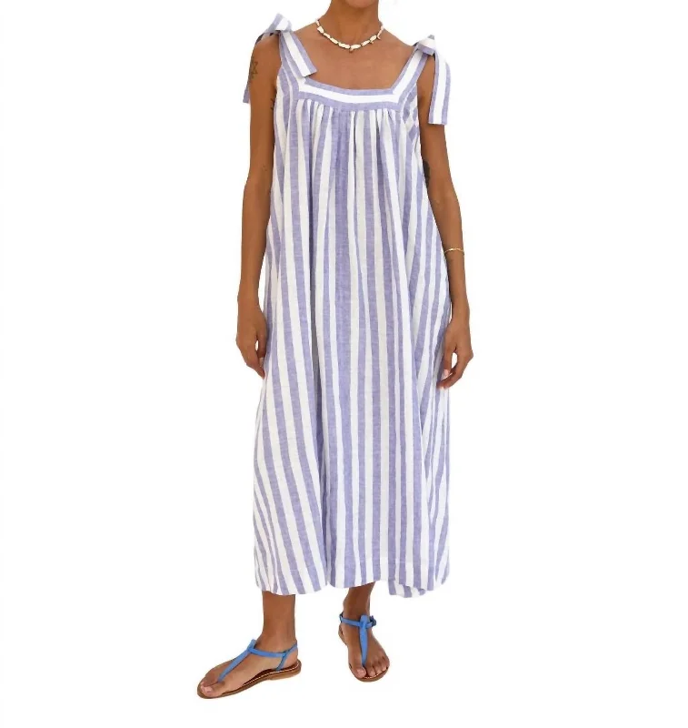 New Arrivals Rosalie Dress In Purple & Off White Linen Stripe