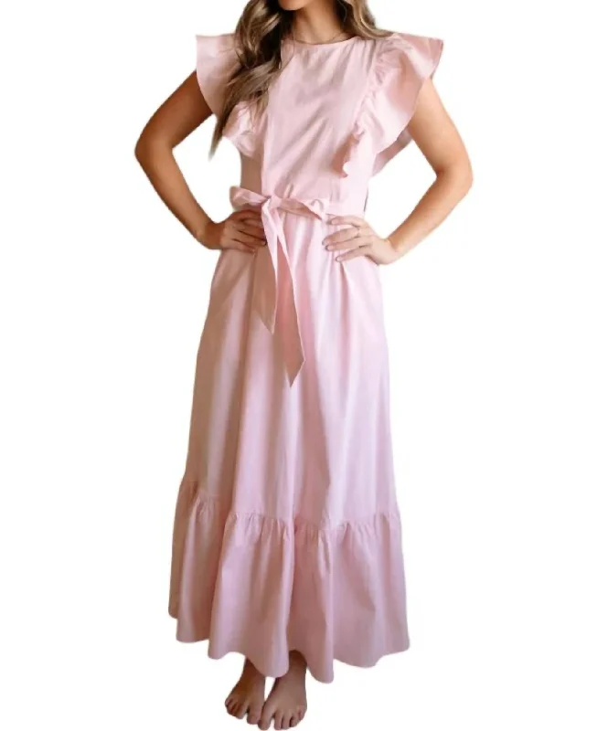 Wardrobe Upgrade Ruffle Sleeve Tiered Dress In Pastel Pink