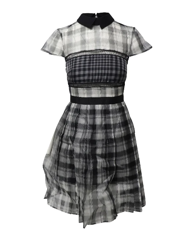 Hot Styles Self-Portrait Plaid Check Collar Dress in Black Silk