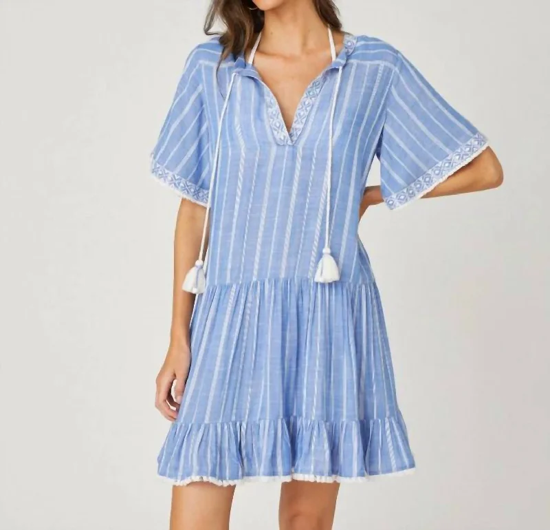 Exclusive Sale Short Sleeve Tunic Dress In Chambray/optic White