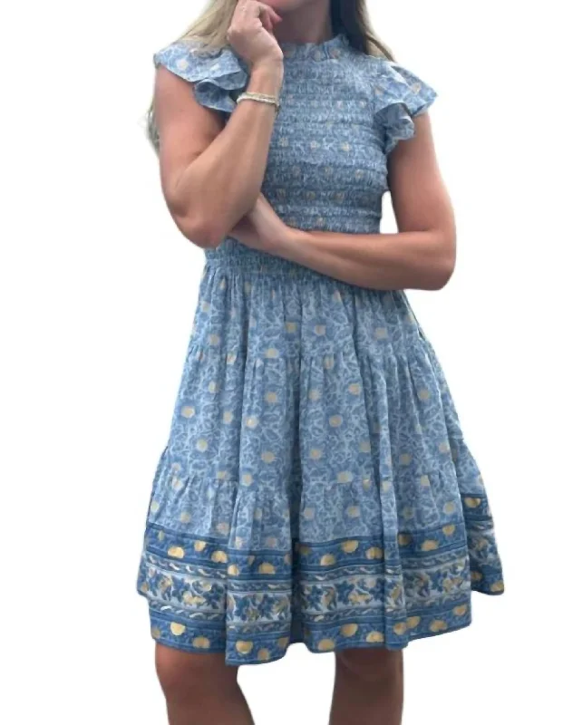 Seasonal Sale Smocked Flirty Short Dress In Budapest Blue