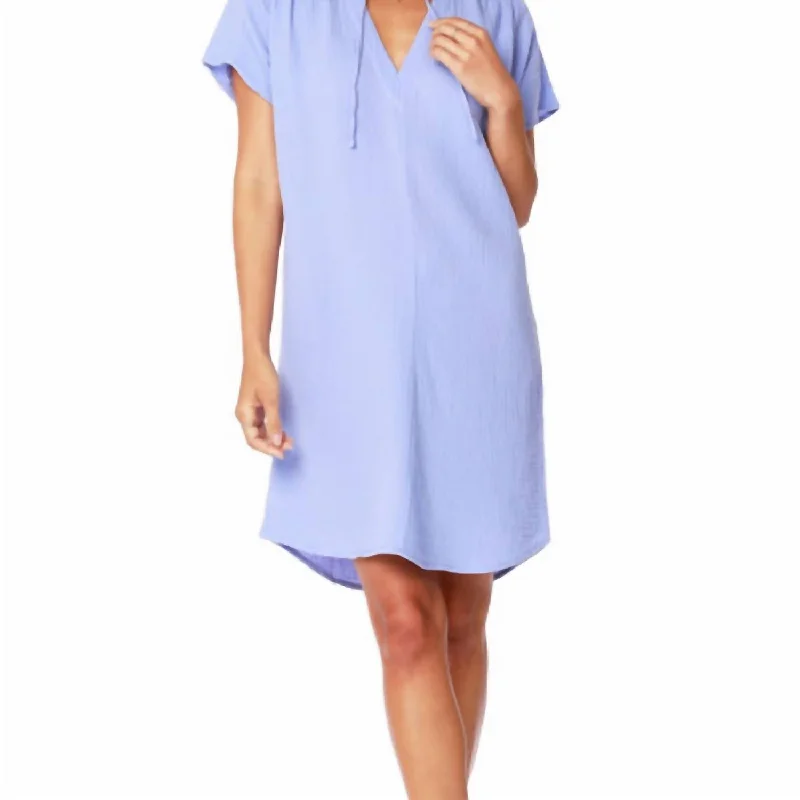 Stylish Savings Split Neck Dress In Bright Peri