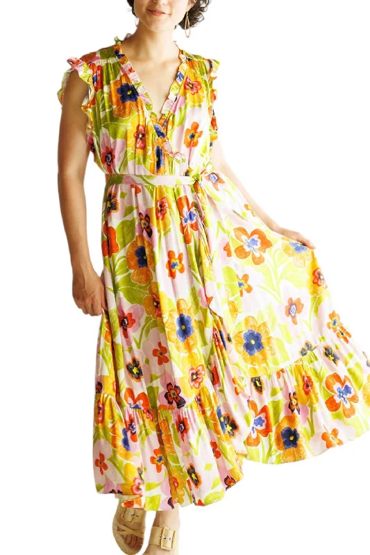 Fashion Forward Summer Woven Dress In Spicy Garden Creme