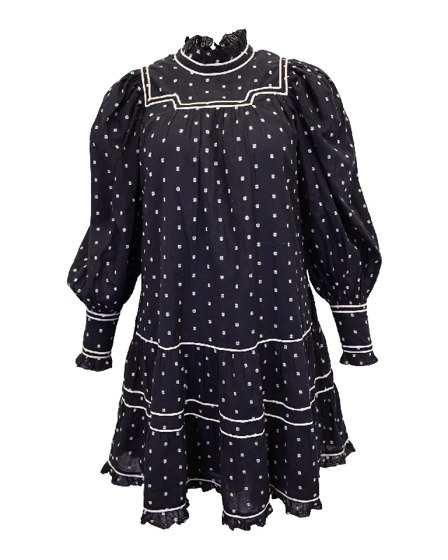 Chic Styles Ulla Johnson Polka Dot Dress in Black Cotton