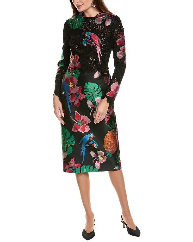 The Epitome Of Modern Women's Fashion Valentino Tropical Print Silk-Blend Sheath Dress