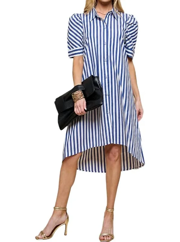 Budget Saver Vibrant Vibe Wide Stripe Dress In Blue