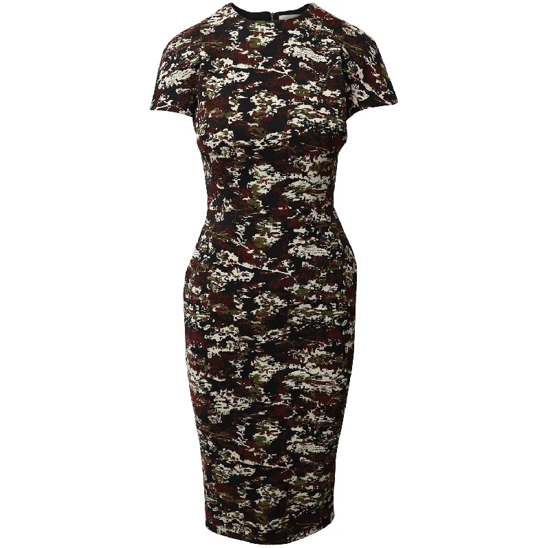 Casual Chic Victoria Beckham Camo Print Cap Sleeve Sheath Dress im Multicolor Cotton