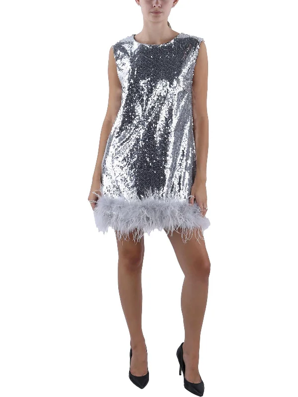 Stylish Savings Womens Feather Trim Mini Cocktail And Party Dress