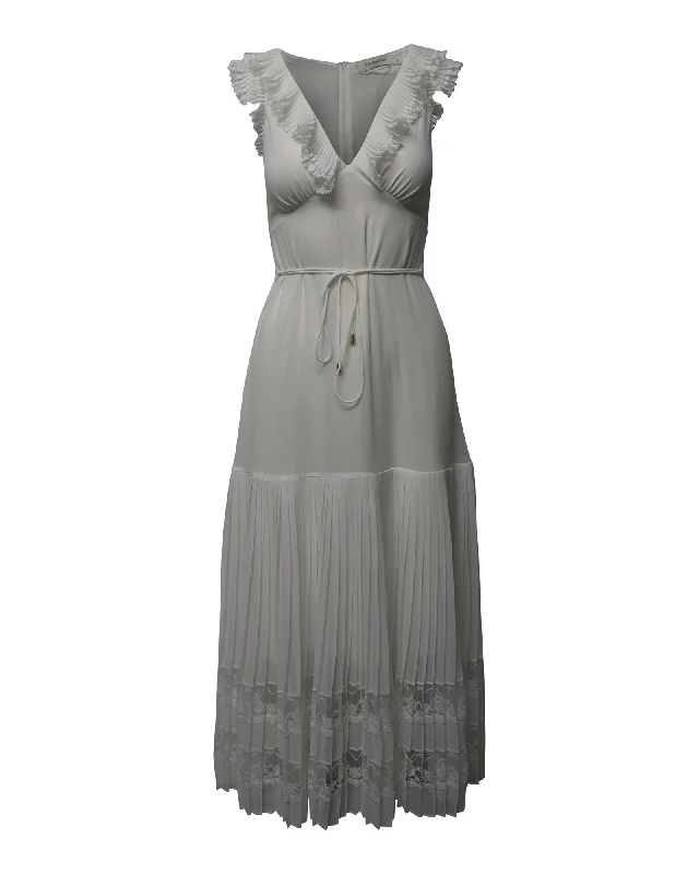 Big Savings Zimmermann Flutter Lace Dress in Pearl White Silk